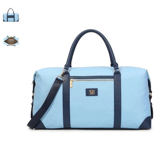 Badgley Mischka Barbara XL Canvas Weekender Tote In Light Blue - New - Picture 1 of 3